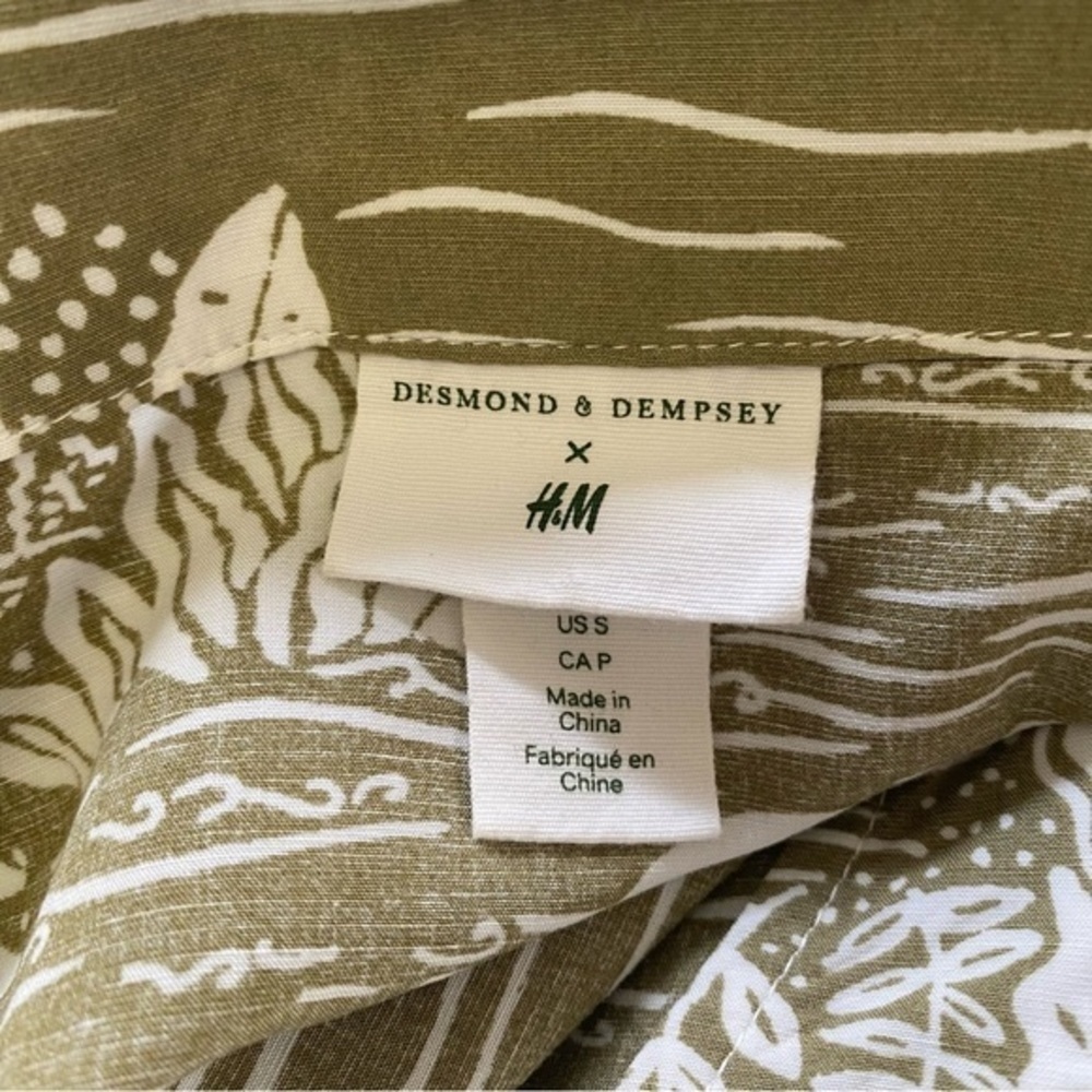 Desmond & Dempsey X H&M Green White Tropical Palm Print Linen Blend Midi Dress S - Picture 11 of 15